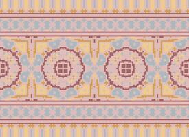 Cross Stitch Embroidery. Ethnic Patterns. Native Style. Traditional Design for texture, textile, fabric, clothing, Knitwear, print. Geometric Pixel Horizontal Seamless Vector. vector