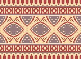 Cross Stitch Border. Embroidery Cross Stitch. Ethnic Patterns. Geometric Ethnic Indian pattern. Native Ethnic pattern.Texture Textile Fabric Clothing Knitwear print. Pixel Horizontal Seamless Vector. vector