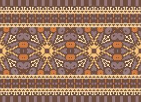 Cross Stitch Embroidery. Ethnic Patterns. Native Style. Traditional Design for texture, textile, fabric, clothing, Knitwear, print. Geometric Pixel Horizontal Seamless Vector. vector