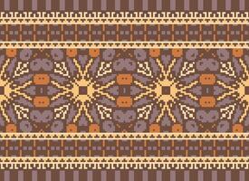 Cross Stitch Embroidery. Ethnic Patterns. Native Style. Traditional Design for texture, textile, fabric, clothing, Knitwear, print. Geometric Pixel Horizontal Seamless Vector. vector