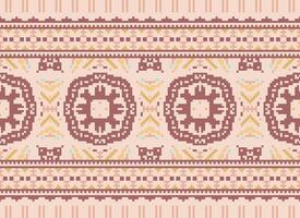 Cross Stitch Border. Embroidery Cross Stitch. Ethnic Patterns. Geometric Ethnic Indian pattern. Native Ethnic pattern.Texture Textile Fabric Clothing Knitwear print. Pixel Horizontal Seamless Vector. vector