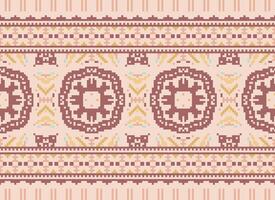 Cross Stitch Border. Embroidery Cross Stitch. Ethnic Patterns. Geometric Ethnic Indian pattern. Native Ethnic pattern.Texture Textile Fabric Clothing Knitwear print. Pixel Horizontal Seamless Vector. vector