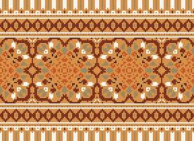 Pixel Cross Stitch pattern with Floral Designs. Traditional cross stitch needlework. Geometric Ethnic pattern, Embroidery, Textile ornamentation, fabric, Hand stitched pattern, pixel art. vector