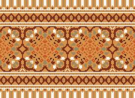 Pixel Cross Stitch pattern with Floral Designs. Traditional cross stitch needlework. Geometric Ethnic pattern, Embroidery, Textile ornamentation, fabric, Hand stitched pattern, pixel art. vector