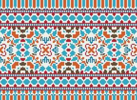 Cross Stitch Border. Embroidery Cross Stitch. Ethnic Patterns. Geometric Ethnic Indian pattern. Native Ethnic pattern.Texture Textile Fabric Clothing Knitwear print. Pixel Horizontal Seamless Vector. vector