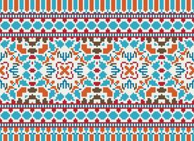 Cross Stitch Border. Embroidery Cross Stitch. Ethnic Patterns. Geometric Ethnic Indian pattern. Native Ethnic pattern.Texture Textile Fabric Clothing Knitwear print. Pixel Horizontal Seamless Vector. vector