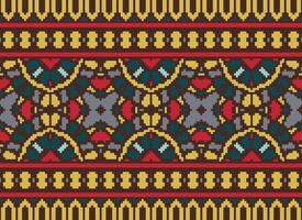 Cross Stitch Embroidery. Ethnic Patterns. Native Style. Traditional Design for texture, textile, fabric, clothing, Knitwear, print. Geometric Pixel Horizontal Seamless Vector. vector