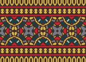 Cross Stitch Embroidery. Ethnic Patterns. Native Style. Traditional Design for texture, textile, fabric, clothing, Knitwear, print. Geometric Pixel Horizontal Seamless Vector. vector