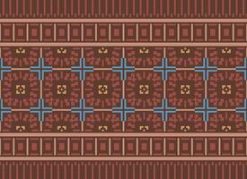 Cross Stitch Embroidery. Ethnic Patterns. Native Style. Traditional Design for texture, textile, fabric, clothing, Knitwear, print. Geometric Pixel Horizontal Seamless Vector. vector