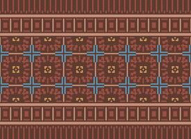 Cross Stitch Embroidery. Ethnic Patterns. Native Style. Traditional Design for texture, textile, fabric, clothing, Knitwear, print. Geometric Pixel Horizontal Seamless Vector. vector