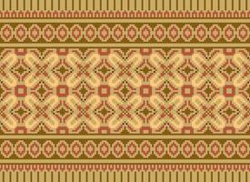 Cross Stitch Border. Embroidery Cross Stitch. Ethnic Patterns. Geometric Ethnic Indian pattern. Native Ethnic pattern.Texture Textile Fabric Clothing Knitwear print. Pixel Horizontal Seamless Vector. vector