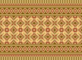 Cross Stitch Border. Embroidery Cross Stitch. Ethnic Patterns. Geometric Ethnic Indian pattern. Native Ethnic pattern.Texture Textile Fabric Clothing Knitwear print. Pixel Horizontal Seamless Vector. vector