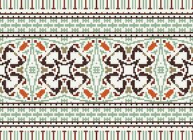 Pixel Cross Stitch pattern with Floral Designs. Traditional cross stitch needlework. Geometric Ethnic pattern, Embroidery, Textile ornamentation, fabric, Hand stitched pattern, pixel art. vector