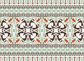 píxel cruzar puntada modelo con floral diseños tradicional cruzar puntada costura. geométrico étnico patrón, bordado, textil ornamentación, tela, mano cosido patrón, píxel Arte. vector