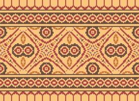Cross Stitch Border. Embroidery Cross Stitch. Ethnic Patterns. Geometric Ethnic Indian pattern. Native Ethnic pattern.Texture Textile Fabric Clothing Knitwear print. Pixel Horizontal Seamless Vector. vector