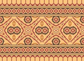 Cross Stitch Border. Embroidery Cross Stitch. Ethnic Patterns. Geometric Ethnic Indian pattern. Native Ethnic pattern.Texture Textile Fabric Clothing Knitwear print. Pixel Horizontal Seamless Vector. vector