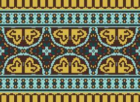 Cross Stitch Embroidery. Ethnic Patterns. Native Style. Traditional Design for texture, textile, fabric, clothing, Knitwear, print. Geometric Pixel Horizontal Seamless Vector. vector
