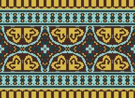 Cross Stitch Embroidery. Ethnic Patterns. Native Style. Traditional Design for texture, textile, fabric, clothing, Knitwear, print. Geometric Pixel Horizontal Seamless Vector. vector