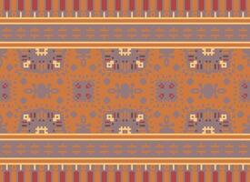 Cross Stitch Embroidery. Ethnic Patterns. Native Style. Traditional Design for texture, textile, fabric, clothing, Knitwear, print. Geometric Pixel Horizontal Seamless Vector. vector