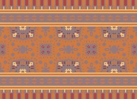 Cross Stitch Embroidery. Ethnic Patterns. Native Style. Traditional Design for texture, textile, fabric, clothing, Knitwear, print. Geometric Pixel Horizontal Seamless Vector. vector