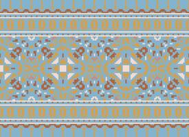 Cross Stitch Embroidery. Ethnic Patterns. Native Style. Traditional Design for texture, textile, fabric, clothing, Knitwear, print. Geometric Pixel Horizontal Seamless Vector. vector