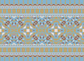 Cross Stitch Embroidery. Ethnic Patterns. Native Style. Traditional Design for texture, textile, fabric, clothing, Knitwear, print. Geometric Pixel Horizontal Seamless Vector. vector