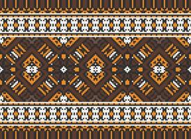 Cross Stitch pattern with Floral Designs. Traditional cross stitch needlework. Geometric Ethnic pattern, Embroidery, Textile ornamentation, fabric, Hand stitched pattern, Cultural stitching pixel art. vector