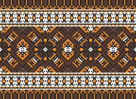 Cross Stitch pattern with Floral Designs. Traditional cross stitch needlework. Geometric Ethnic pattern, Embroidery, Textile ornamentation, fabric, Hand stitched pattern, Cultural stitching pixel art. vector