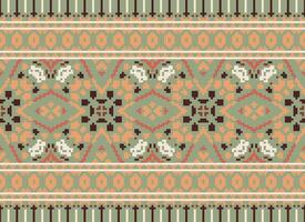 Cross Stitch Border. Embroidery Cross Stitch. Ethnic Patterns. Geometric Ethnic Indian pattern. Native Ethnic pattern.Texture Textile Fabric Clothing Knitwear print. Pixel Horizontal Seamless Vector. vector