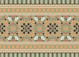 Cross Stitch Border. Embroidery Cross Stitch. Ethnic Patterns. Geometric Ethnic Indian pattern. Native Ethnic pattern.Texture Textile Fabric Clothing Knitwear print. Pixel Horizontal Seamless Vector. vector