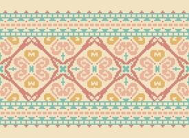 Cross Stitch Embroidery. Ethnic Patterns. Native Style. Traditional Design for texture, textile, fabric, clothing, Knitwear, print. Geometric Pixel Horizontal Seamless Vector. vector