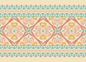 Cross Stitch Embroidery. Ethnic Patterns. Native Style. Traditional Design for texture, textile, fabric, clothing, Knitwear, print. Geometric Pixel Horizontal Seamless Vector. vector