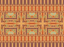 Cross Stitch Border. Embroidery Cross Stitch. Ethnic Patterns. Geometric Ethnic Indian pattern. Native Ethnic pattern.Texture Textile Fabric Clothing Knitwear print. Pixel Horizontal Seamless Vector. vector