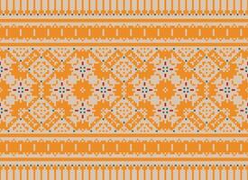 Cross Stitch pattern with Floral Designs. Traditional cross stitch needlework. Geometric Ethnic pattern, Embroidery, Textile ornamentation, fabric, Hand stitched pattern, Cultural stitching pixel art. vector
