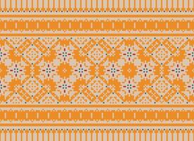 Cross Stitch pattern with Floral Designs. Traditional cross stitch needlework. Geometric Ethnic pattern, Embroidery, Textile ornamentation, fabric, Hand stitched pattern, Cultural stitching pixel art. vector