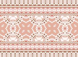 Cross Stitch Border. Embroidery Cross Stitch. Ethnic Patterns. Geometric Ethnic Indian pattern. Native Ethnic pattern.Texture Textile Fabric Clothing Knitwear print. Pixel Horizontal Seamless Vector. vector