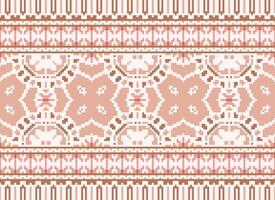 Cross Stitch Border. Embroidery Cross Stitch. Ethnic Patterns. Geometric Ethnic Indian pattern. Native Ethnic pattern.Texture Textile Fabric Clothing Knitwear print. Pixel Horizontal Seamless Vector. vector