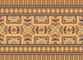 Cross Stitch Border. Embroidery Cross Stitch. Ethnic Patterns. Geometric Ethnic Indian pattern. Native Ethnic pattern.Texture Textile Fabric Clothing Knitwear print. Pixel Horizontal Seamless Vector. vector