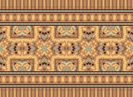 Cross Stitch Border. Embroidery Cross Stitch. Ethnic Patterns. Geometric Ethnic Indian pattern. Native Ethnic pattern.Texture Textile Fabric Clothing Knitwear print. Pixel Horizontal Seamless Vector. vector