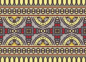 Cross Stitch Embroidery. Ethnic Patterns. Native Style. Traditional Design for texture, textile, fabric, clothing, Knitwear, print. Geometric Pixel Horizontal Seamless Vector. vector