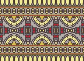 Cross Stitch Embroidery. Ethnic Patterns. Native Style. Traditional Design for texture, textile, fabric, clothing, Knitwear, print. Geometric Pixel Horizontal Seamless Vector. vector