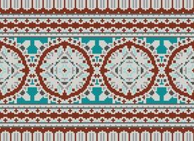 Pixel Cross Stitch pattern with Floral Designs. Traditional cross stitch needlework. Geometric Ethnic pattern, Embroidery, Textile ornamentation, fabric, Hand stitched pattern, pixel art. vector