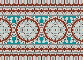 Pixel Cross Stitch pattern with Floral Designs. Traditional cross stitch needlework. Geometric Ethnic pattern, Embroidery, Textile ornamentation, fabric, Hand stitched pattern, pixel art. vector