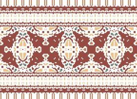 Cross Stitch Border. Embroidery Cross Stitch. Ethnic Patterns. Geometric Ethnic Indian pattern. Native Ethnic pattern.Texture Textile Fabric Clothing Knitwear print. Pixel Horizontal Seamless Vector. vector