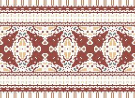 Cross Stitch Border. Embroidery Cross Stitch. Ethnic Patterns. Geometric Ethnic Indian pattern. Native Ethnic pattern.Texture Textile Fabric Clothing Knitwear print. Pixel Horizontal Seamless Vector. vector