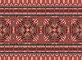 Cross Stitch Embroidery. Ethnic Patterns. Native Style. Traditional Design for texture, textile, fabric, clothing, Knitwear, print. Geometric Pixel Horizontal Seamless Vector. vector