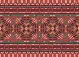 Cross Stitch Embroidery. Ethnic Patterns. Native Style. Traditional Design for texture, textile, fabric, clothing, Knitwear, print. Geometric Pixel Horizontal Seamless Vector. vector