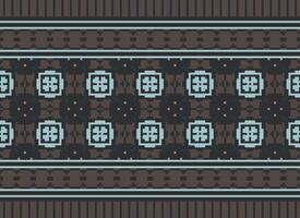 A Floral pixel art pattern on grey background.geometric ethnic oriental embroidery vector illustration. pixel style, abstract background, cross stitch.design for texture, fabric, cloth, scarf, print