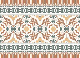 Cross Stitch Border. Embroidery Cross Stitch. Ethnic Patterns. Geometric Ethnic Indian pattern. Native Ethnic pattern.Texture Textile Fabric Clothing Knitwear print. Pixel Horizontal Seamless Vector. vector