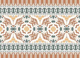 Cross Stitch Border. Embroidery Cross Stitch. Ethnic Patterns. Geometric Ethnic Indian pattern. Native Ethnic pattern.Texture Textile Fabric Clothing Knitwear print. Pixel Horizontal Seamless Vector. vector